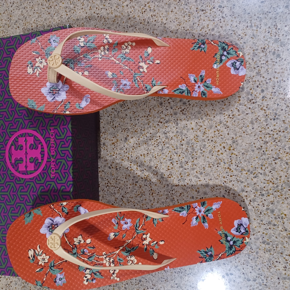 Tory Burch Floral Orange Sandals